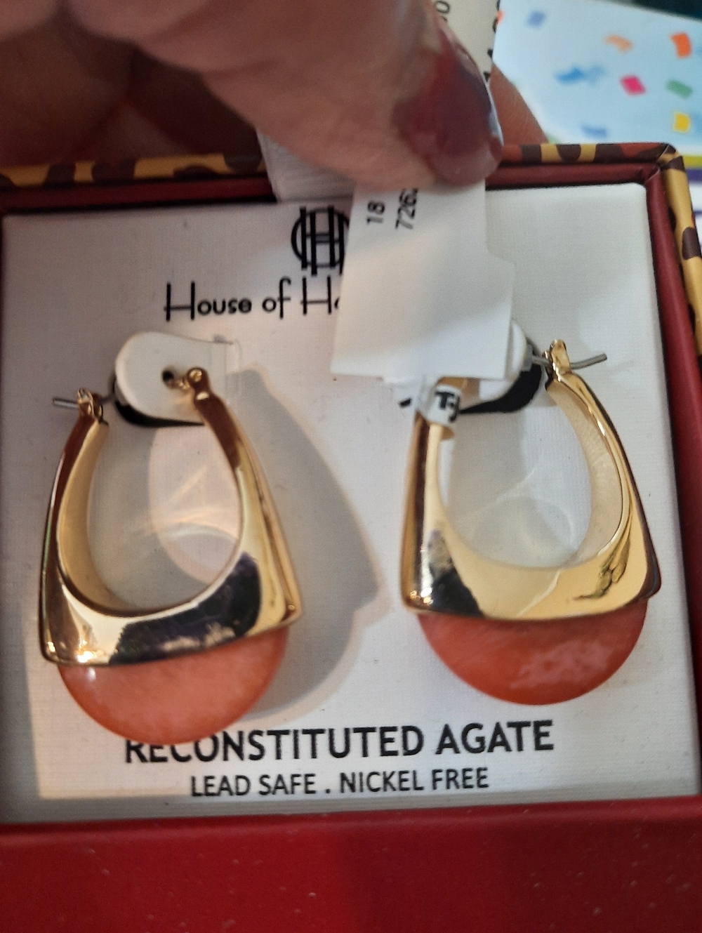House of Harlow Gold Hoop Earrings with Coral Agate Drops